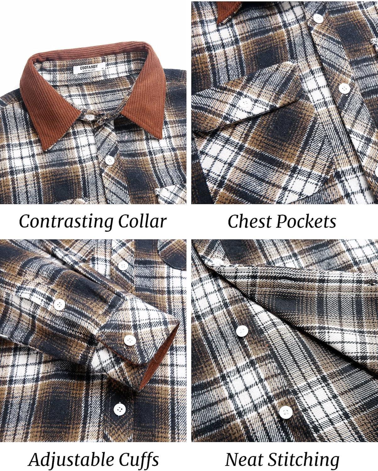 imageCOOFANDY Mens Flannel Long Sleeve Plaid Button Down Shirt with PocketsNavy