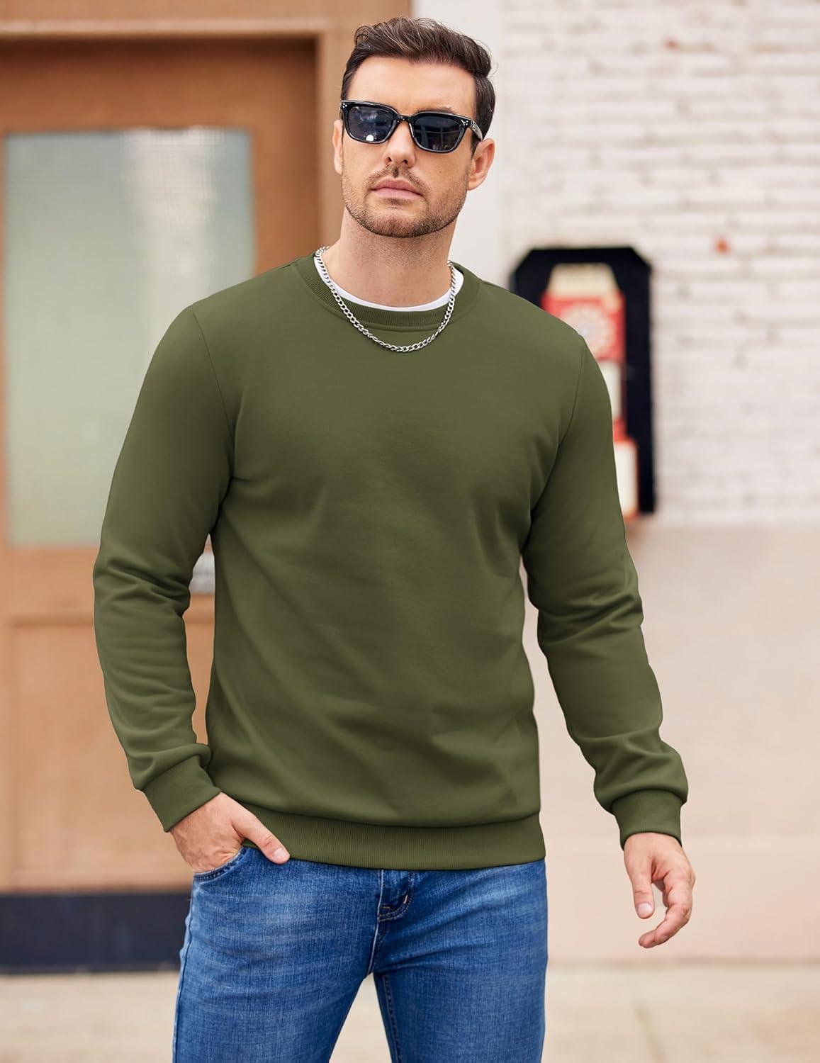 imageCOOFANDY Mens Fleece Pullover Crewneck Sweatshirts Soft Casual Long Sleeves Sweatshirt Crew Neck Pullover SweaterArmy Green