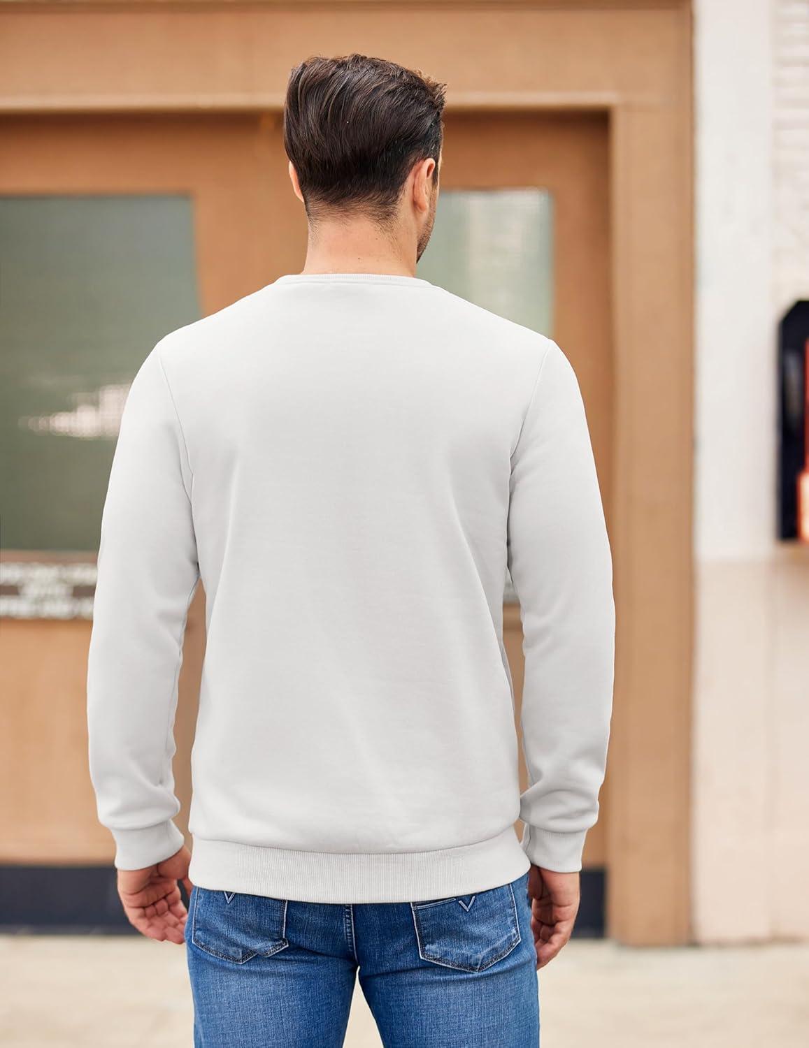 imageCOOFANDY Mens Fleece Pullover Crewneck Sweatshirts Soft Casual Long Sleeves Sweatshirt Crew Neck Pullover SweaterWhite