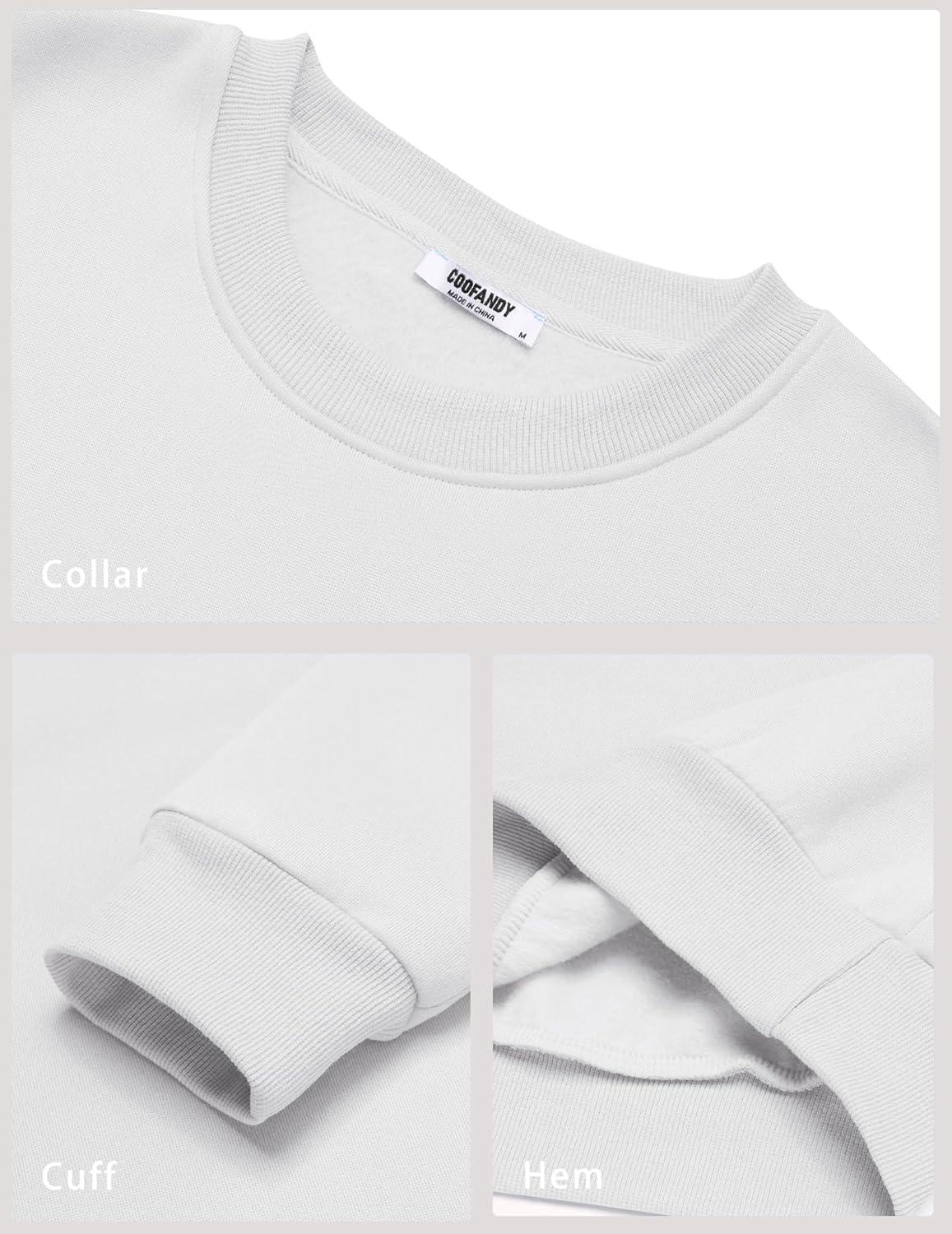 imageCOOFANDY Mens Fleece Pullover Crewneck Sweatshirts Soft Casual Long Sleeves Sweatshirt Crew Neck Pullover SweaterWhite