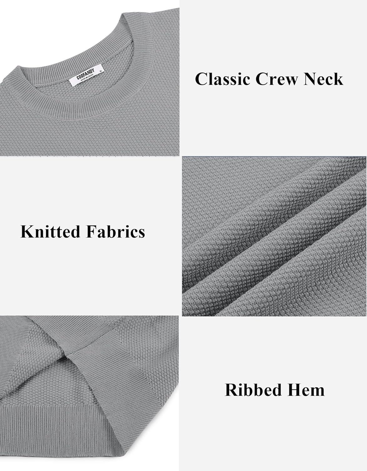 imageCOOFANDY Mens Knit TShirts Summer Waffle Shirts Vintage Shirts Short Sleeve Crew Neck Tee Shirt Casual Crochet TopLight Grey