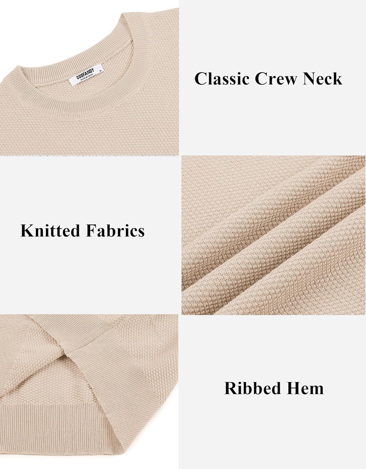 imageCOOFANDY Mens Knit TShirts Summer Waffle Shirts Vintage Shirts Short Sleeve Crew Neck Tee Shirt Casual Crochet TopLight Khaki