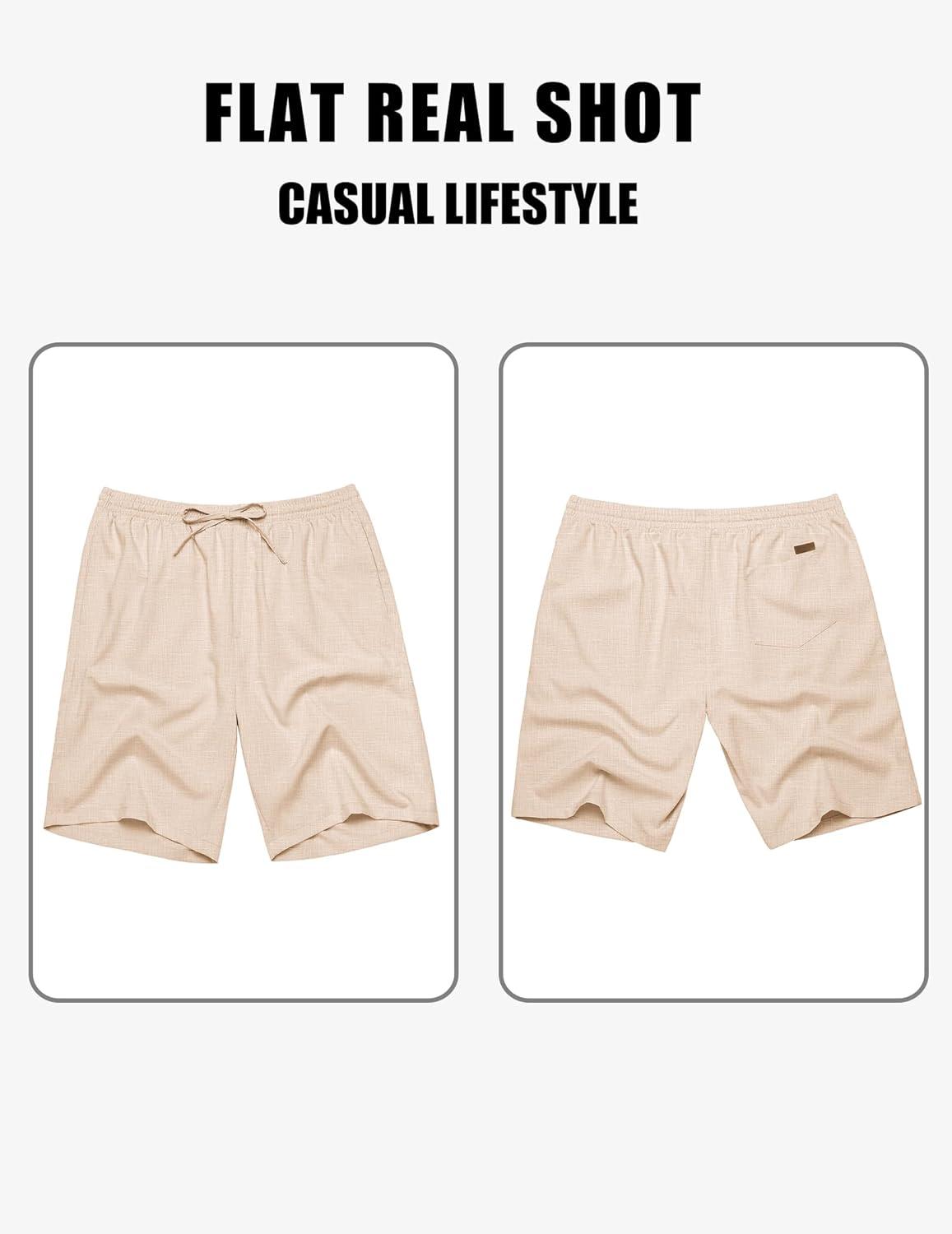 imageCOOFANDY Mens Linen Shorts 9 Elastic Waist Drawstring Casual Shorts Lightweight Summer Beach ShortsBeige