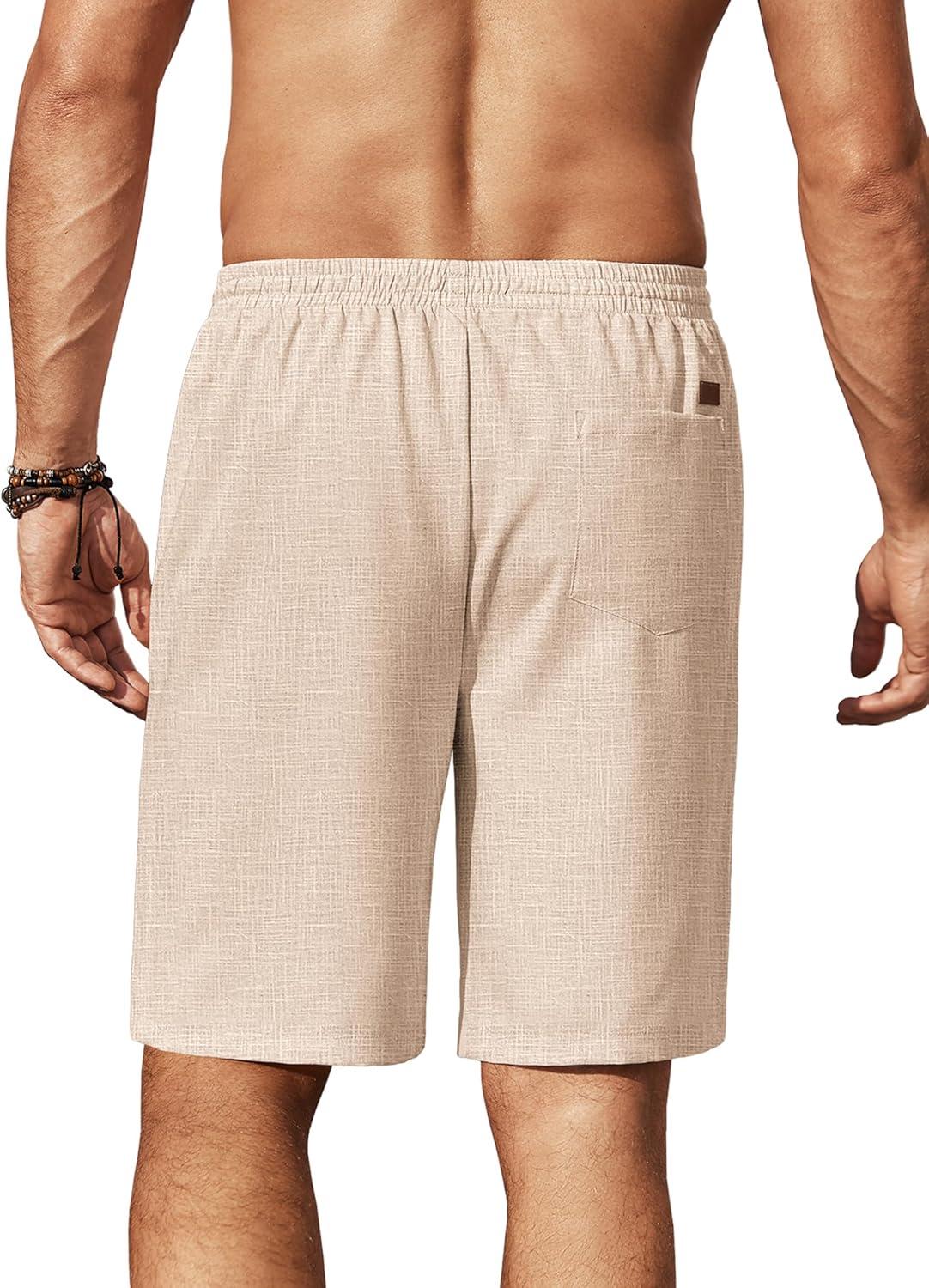 imageCOOFANDY Mens Linen Shorts 9 Elastic Waist Drawstring Casual Shorts Lightweight Summer Beach ShortsBeige