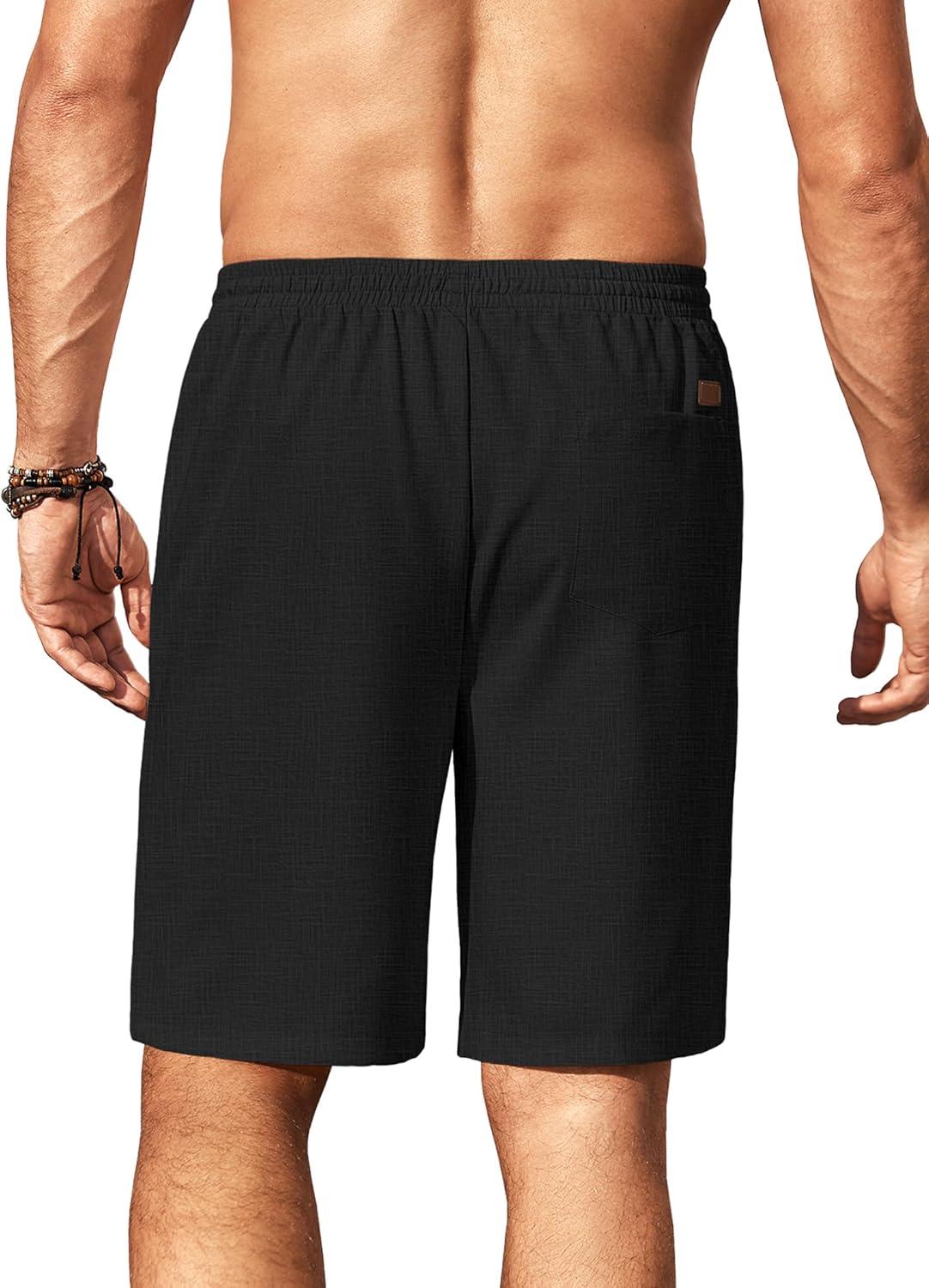 imageCOOFANDY Mens Linen Shorts 9 Elastic Waist Drawstring Casual Shorts Lightweight Summer Beach ShortsBlack