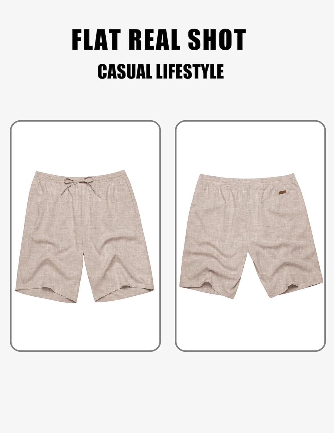 imageCOOFANDY Mens Linen Shorts 9 Elastic Waist Drawstring Casual Shorts Lightweight Summer Beach ShortsKhaki