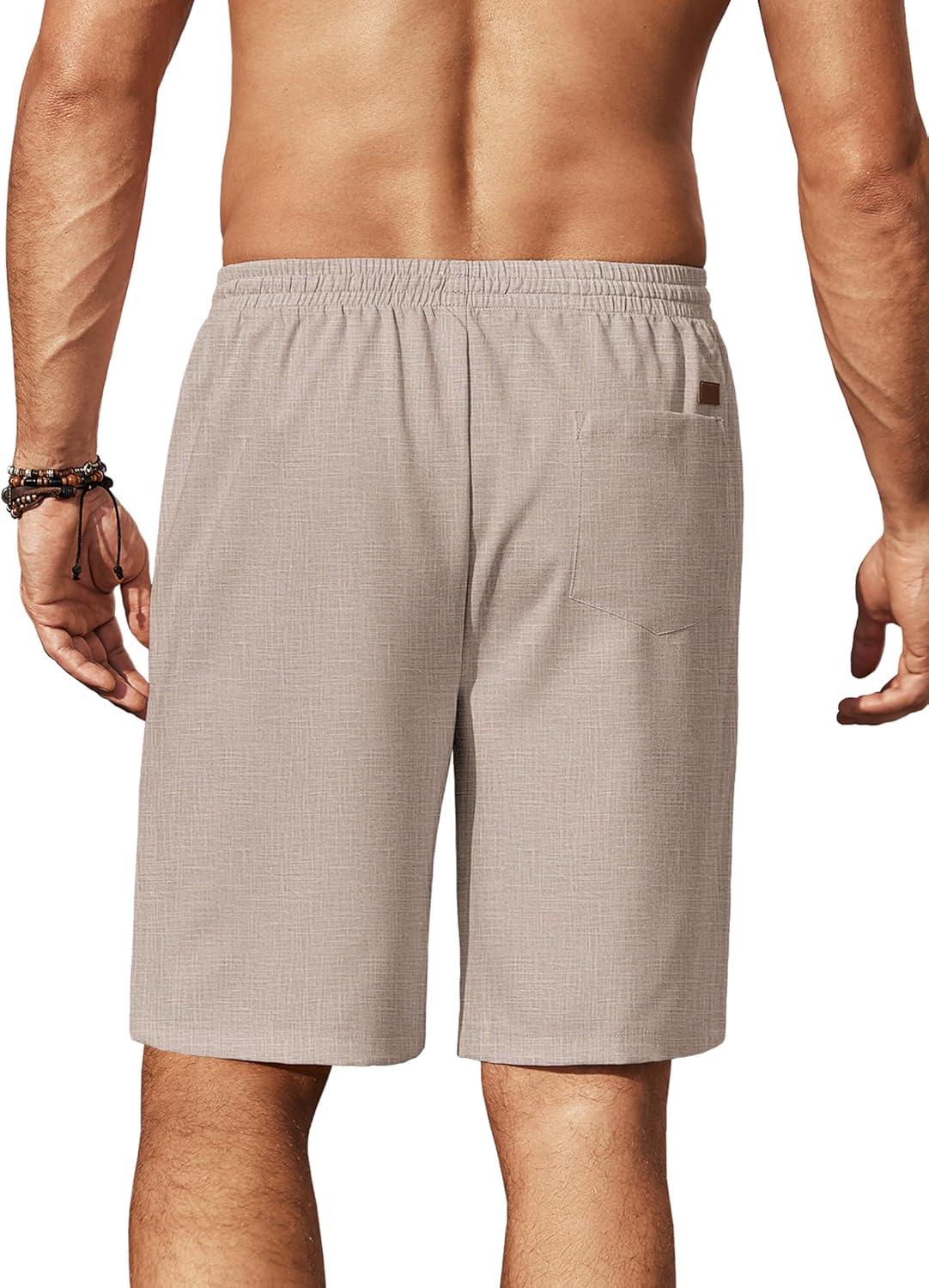 imageCOOFANDY Mens Linen Shorts 9 Elastic Waist Drawstring Casual Shorts Lightweight Summer Beach ShortsKhaki