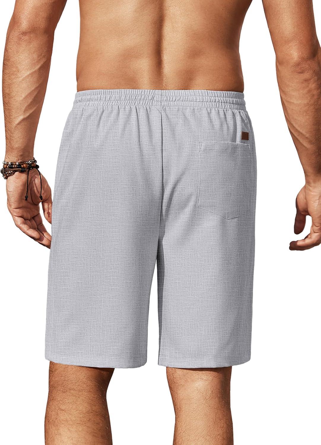 imageCOOFANDY Mens Linen Shorts 9 Elastic Waist Drawstring Casual Shorts Lightweight Summer Beach ShortsLight Grey