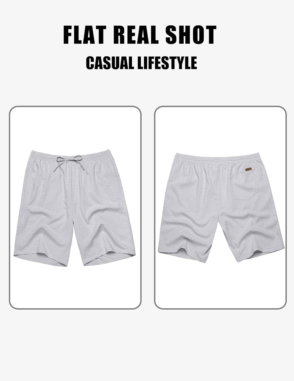 imageCOOFANDY Mens Linen Shorts 9 Elastic Waist Drawstring Casual Shorts Lightweight Summer Beach ShortsLight Grey