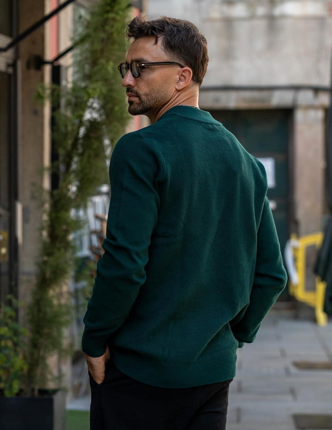 imageCOOFANDY Mens Quarter Zip Pullover Slim Fit Knit Sweater Lightweight Mock Neck Casual SweatersGreen