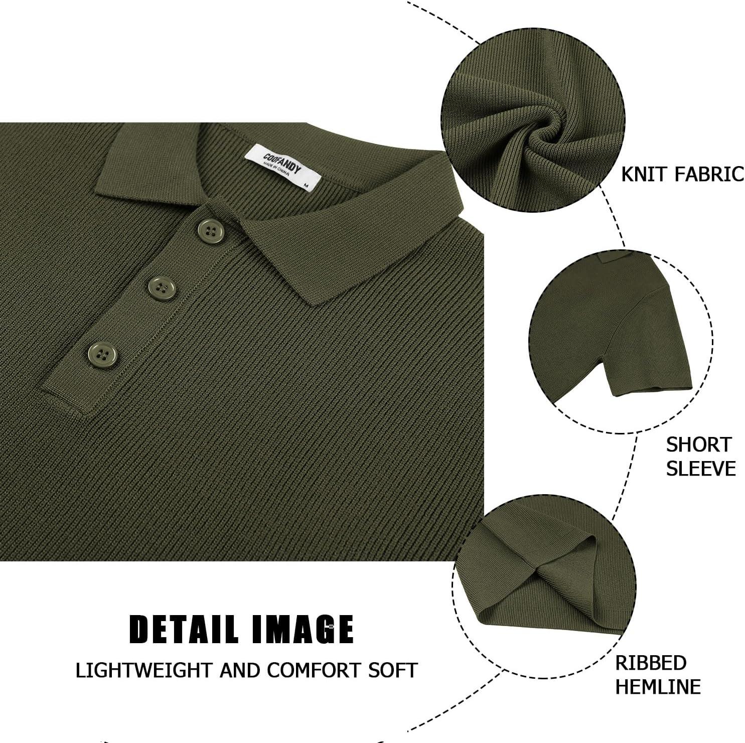 imageCOOFANDY Mens Slim Fit Knit Polo Shirts Business Lightweight Polo Sweater Casual Summer Ribbed Textured Collared T ShirtArmy Green