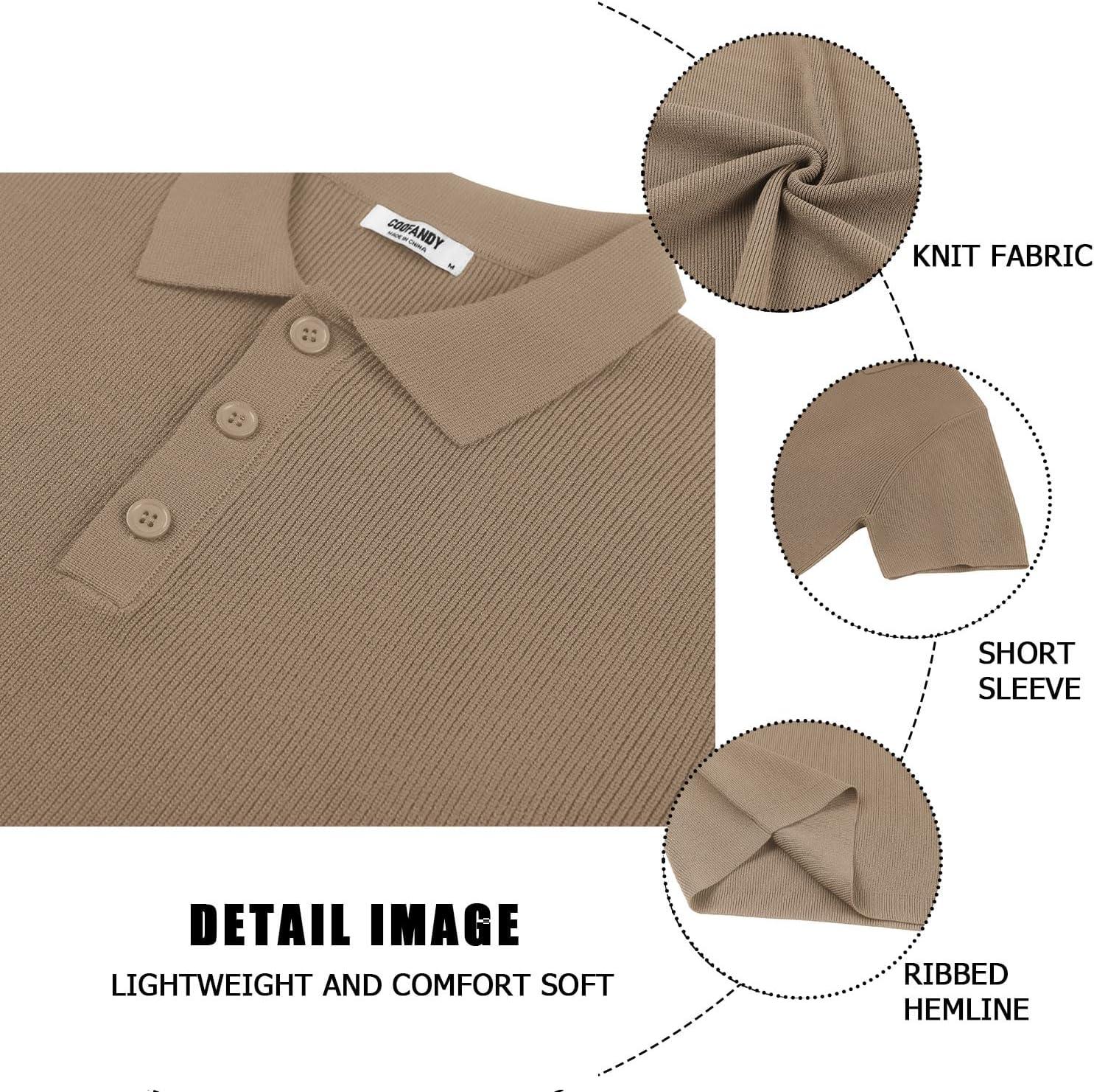 imageCOOFANDY Mens Slim Fit Knit Polo Shirts Business Lightweight Polo Sweater Casual Summer Ribbed Textured Collared T ShirtKhaki