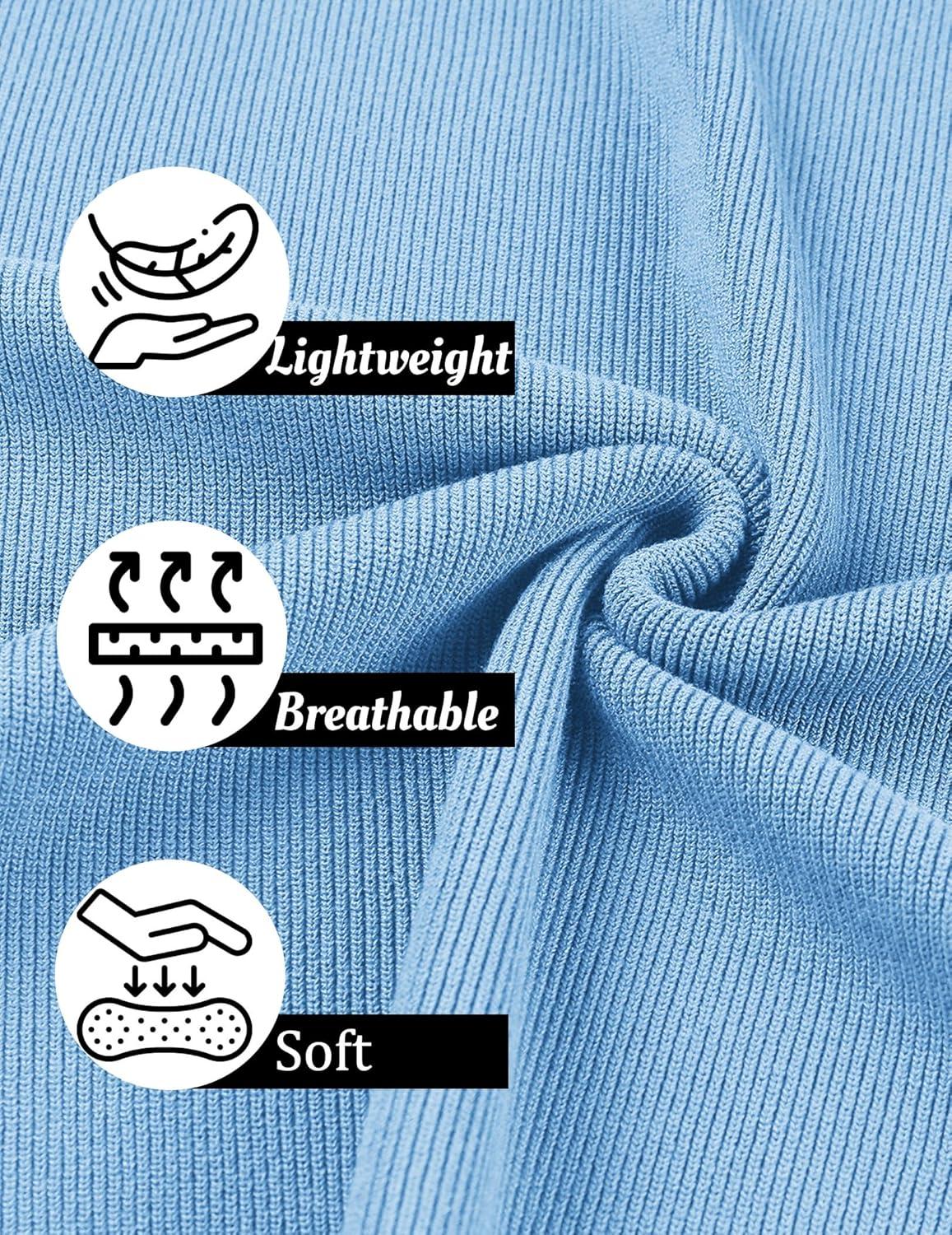 imageCOOFANDY Mens Slim Fit Knit Polo Shirts Business Lightweight Polo Sweater Casual Summer Ribbed Textured Collared T ShirtLight Blue