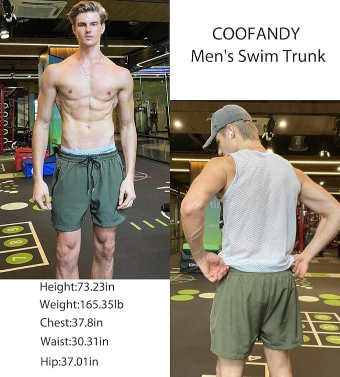 imageCOOFANDY Mens Swim Trunk Quick Dry Swimwear Mesh Lining Bathing Suit Swimsuit Board Beach Sport ShortArmy Green