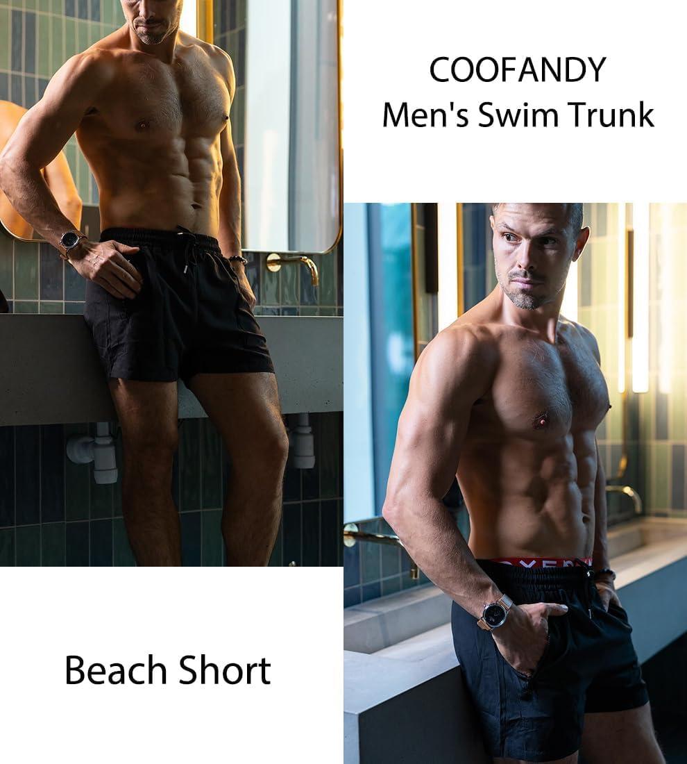 imageCOOFANDY Mens Swim Trunk Quick Dry Swimwear Mesh Lining Bathing Suit Swimsuit Board Beach Sport ShortBlack