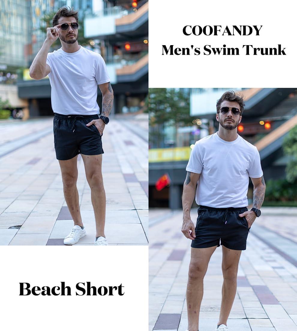 imageCOOFANDY Mens Swim Trunk Quick Dry Swimwear Mesh Lining Bathing Suit Swimsuit Board Beach Sport ShortBlack