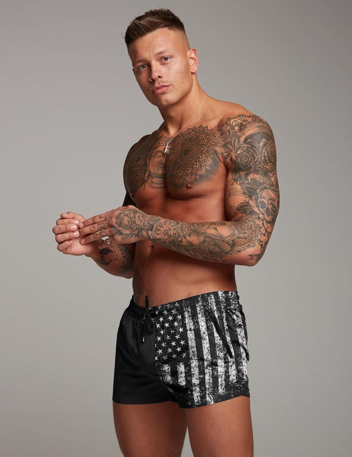 imageCOOFANDY Mens Swim Trunk Quick Dry Swimwear Mesh Lining Bathing Suit Swimsuit Board Beach Sport ShortBlack American Flag