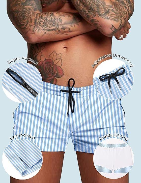 imageCOOFANDY Mens Swim Trunk Quick Dry Swimwear Mesh Lining Bathing Suit Swimsuit Board Beach Sport ShortBlue White Stripe