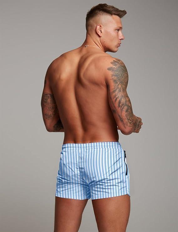 imageCOOFANDY Mens Swim Trunk Quick Dry Swimwear Mesh Lining Bathing Suit Swimsuit Board Beach Sport ShortBlue White Stripe