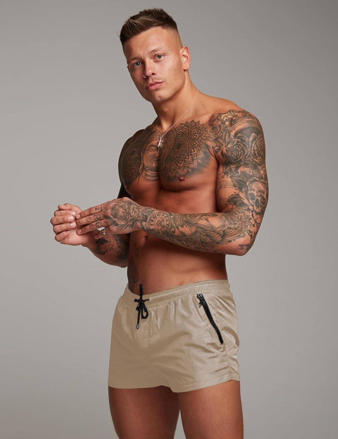 imageCOOFANDY Mens Swim Trunk Quick Dry Swimwear Mesh Lining Bathing Suit Swimsuit Board Beach Sport ShortKhaki