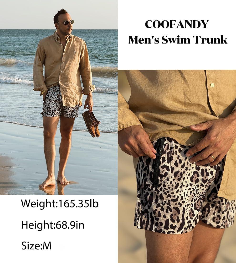 imageCOOFANDY Mens Swim Trunk Quick Dry Swimwear Mesh Lining Bathing Suit Swimsuit Board Beach Sport ShortLeopard Print