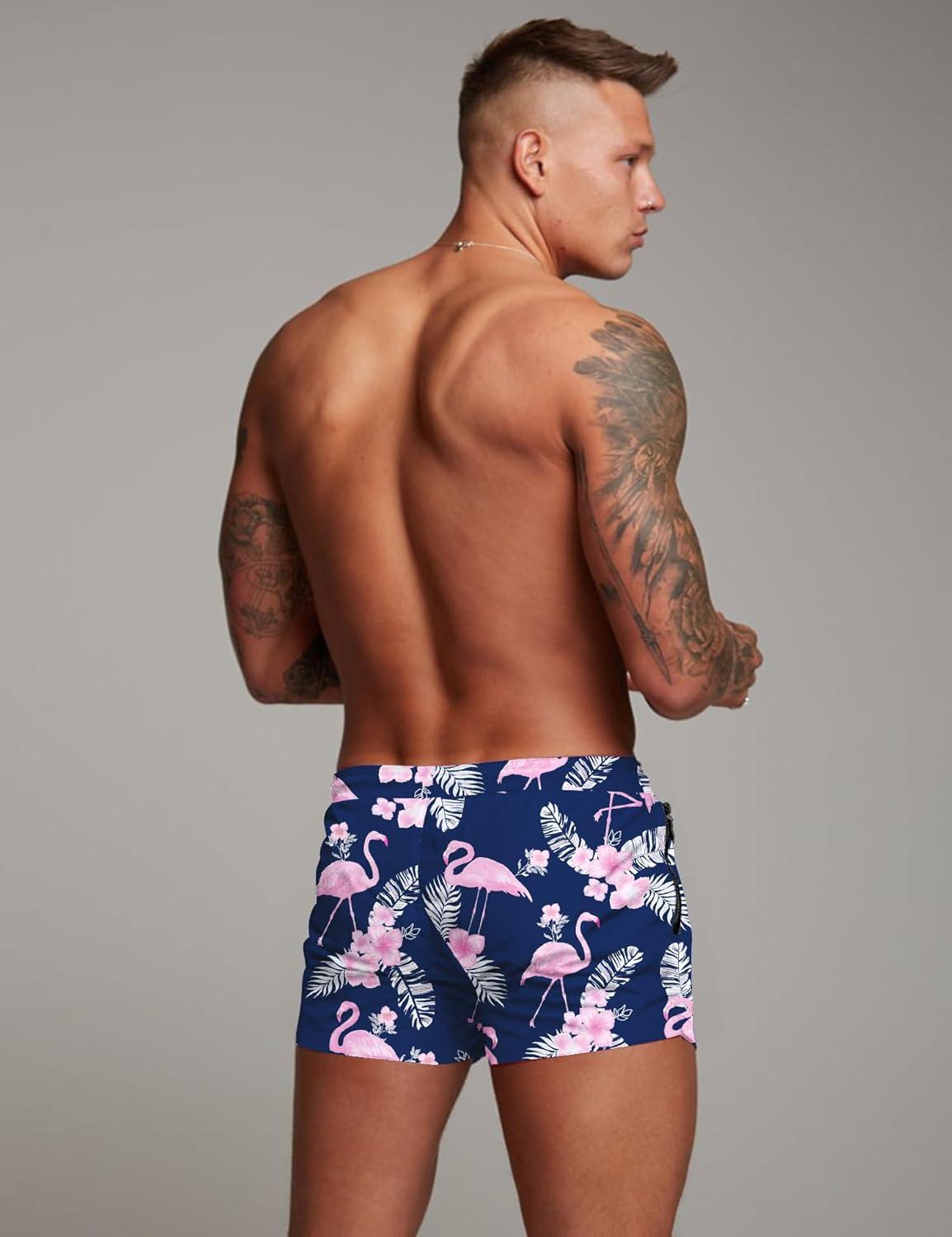 imageCOOFANDY Mens Swim Trunk Quick Dry Swimwear Mesh Lining Bathing Suit Swimsuit Board Beach Sport ShortNavy Blue Flamingo