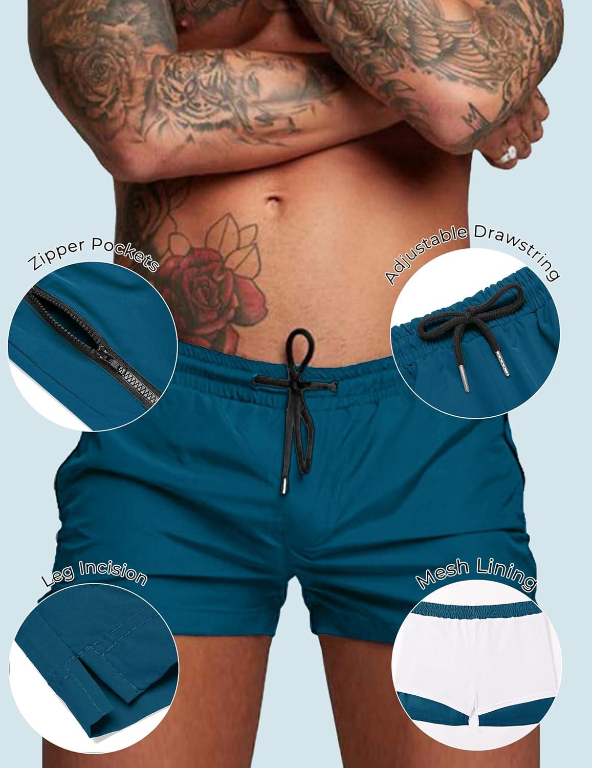 imageCOOFANDY Mens Swim Trunk Quick Dry Swimwear Mesh Lining Bathing Suit Swimsuit Board Beach Sport ShortPeacock Blue