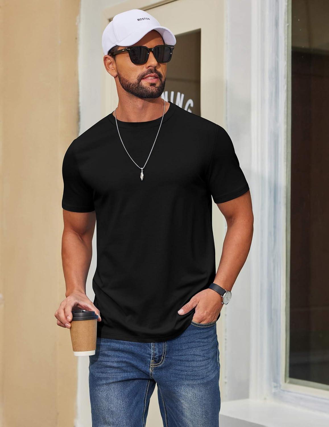 imageCOOFANDY Mens T Shirt Short Sleeve Cotton Blend TShirts Crew Neck Casual Summer Basic Tee ShirtsBlack