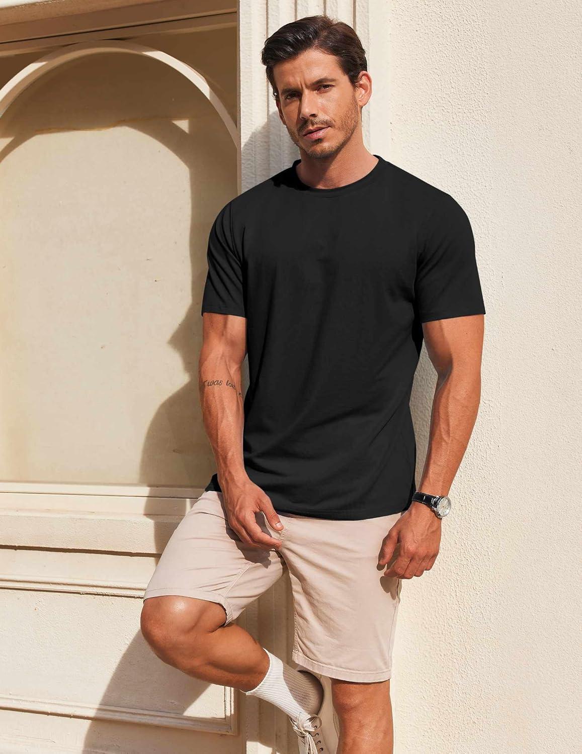 imageCOOFANDY Mens T Shirt Short Sleeve Cotton Blend TShirts Crew Neck Casual Summer Basic Tee ShirtsBlack