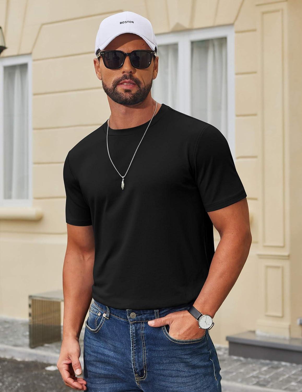 imageCOOFANDY Mens T Shirt Short Sleeve Cotton Blend TShirts Crew Neck Casual Summer Basic Tee ShirtsBlack