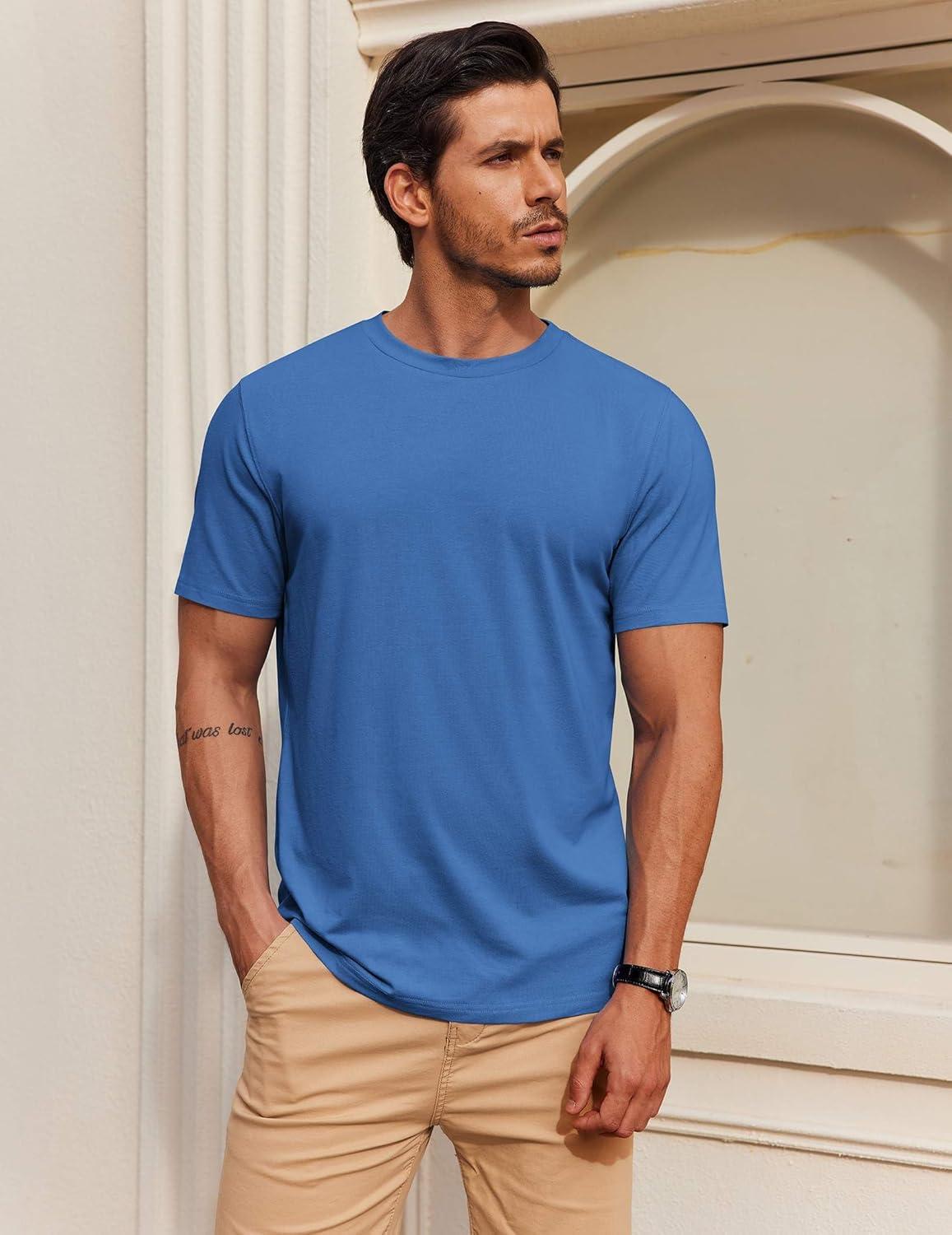 imageCOOFANDY Mens T Shirt Short Sleeve Cotton Blend TShirts Crew Neck Casual Summer Basic Tee ShirtsBlue