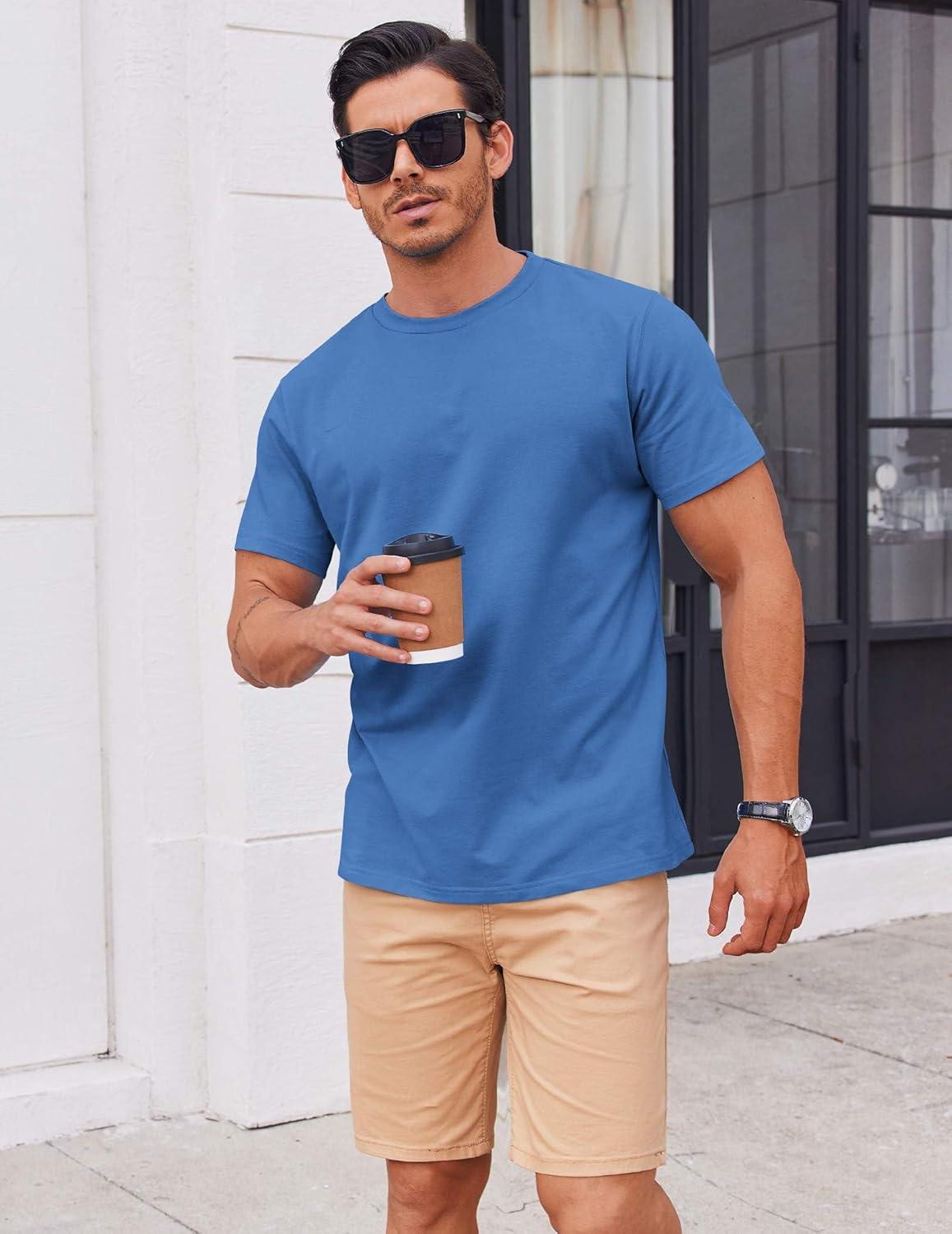 imageCOOFANDY Mens T Shirt Short Sleeve Cotton Blend TShirts Crew Neck Casual Summer Basic Tee ShirtsBlue