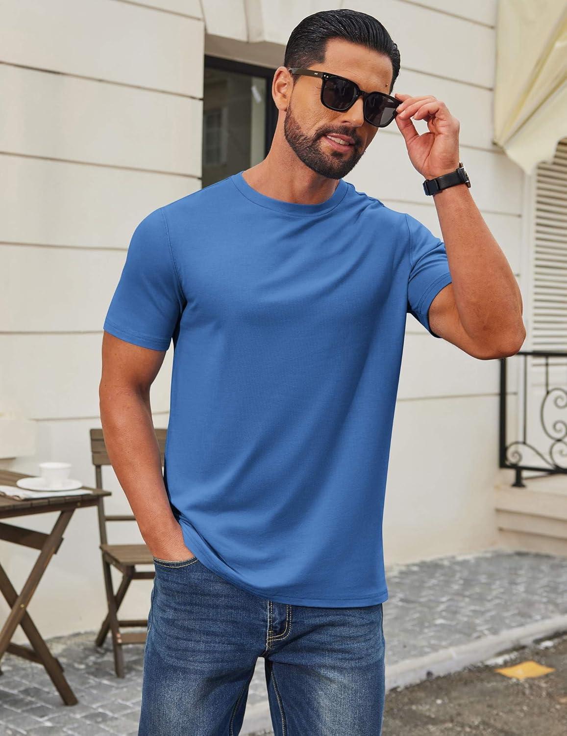 imageCOOFANDY Mens T Shirt Short Sleeve Cotton Blend TShirts Crew Neck Casual Summer Basic Tee ShirtsBlue