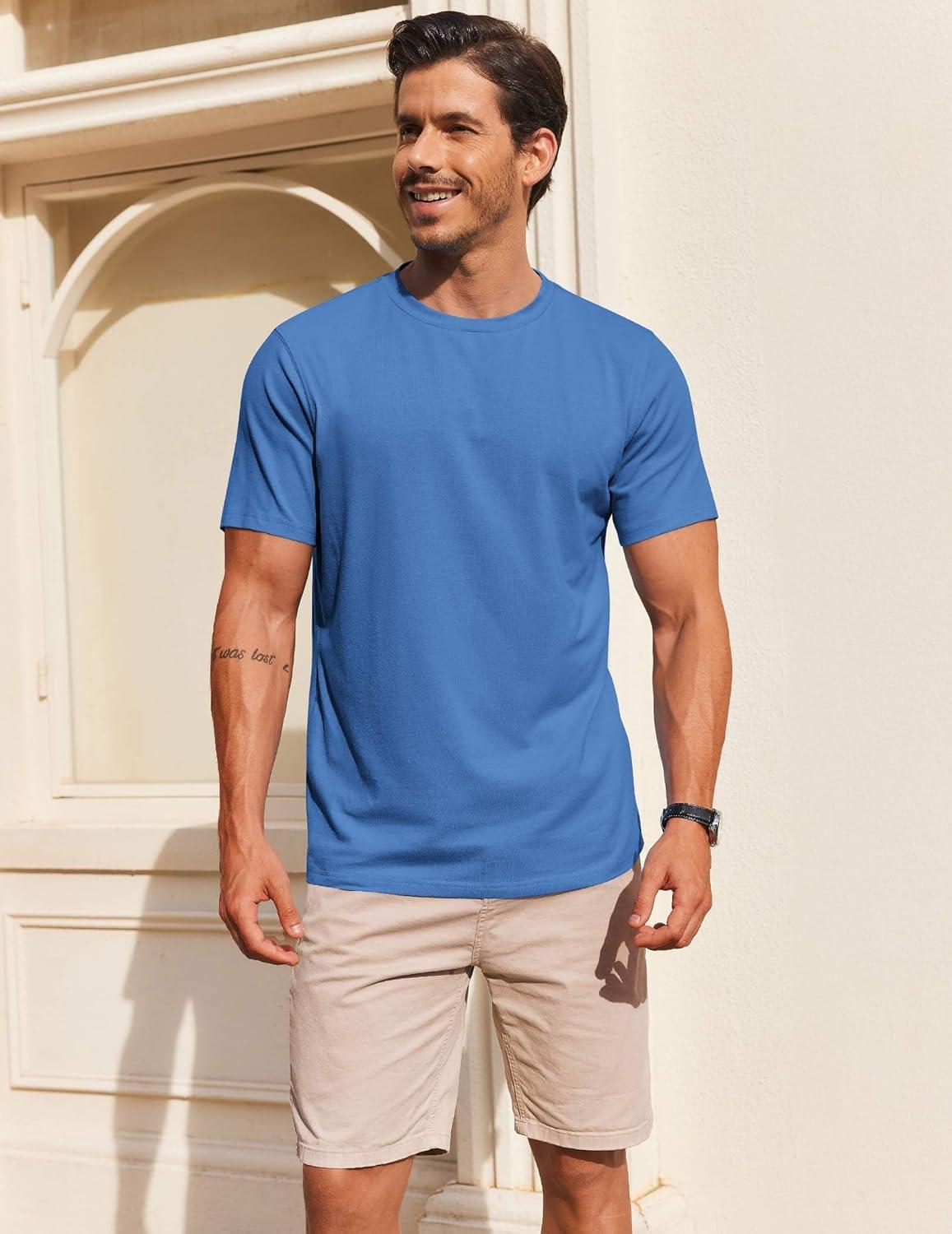 imageCOOFANDY Mens T Shirt Short Sleeve Cotton Blend TShirts Crew Neck Casual Summer Basic Tee ShirtsBlue