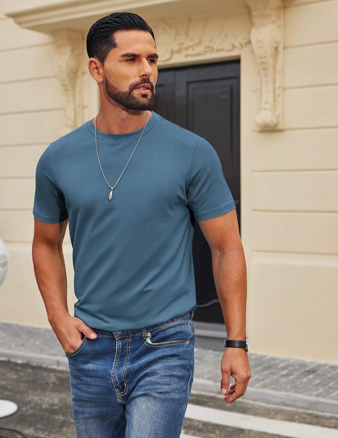 imageCOOFANDY Mens T Shirt Short Sleeve Cotton Blend TShirts Crew Neck Casual Summer Basic Tee ShirtsDark Blue