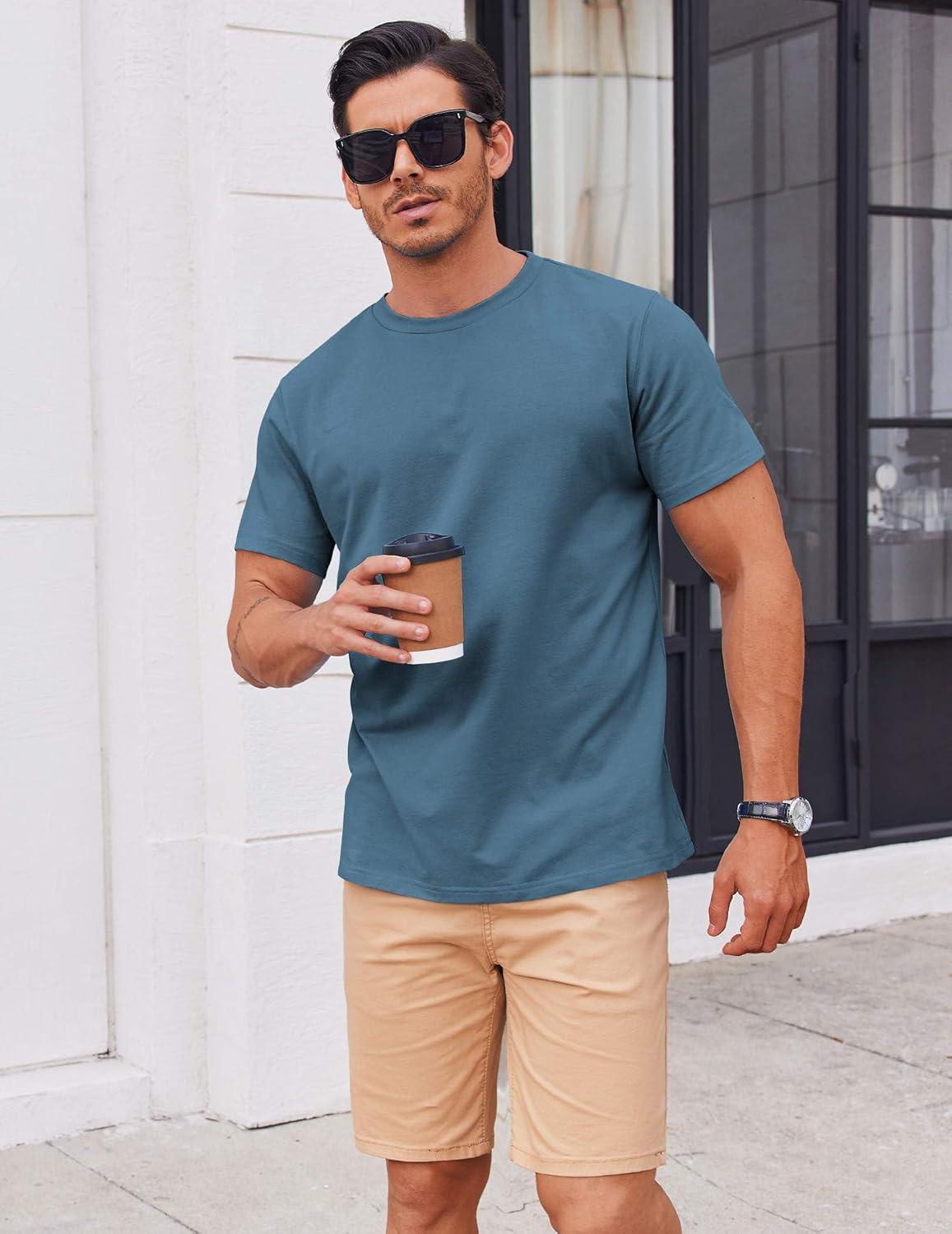 imageCOOFANDY Mens T Shirt Short Sleeve Cotton Blend TShirts Crew Neck Casual Summer Basic Tee ShirtsDark Blue