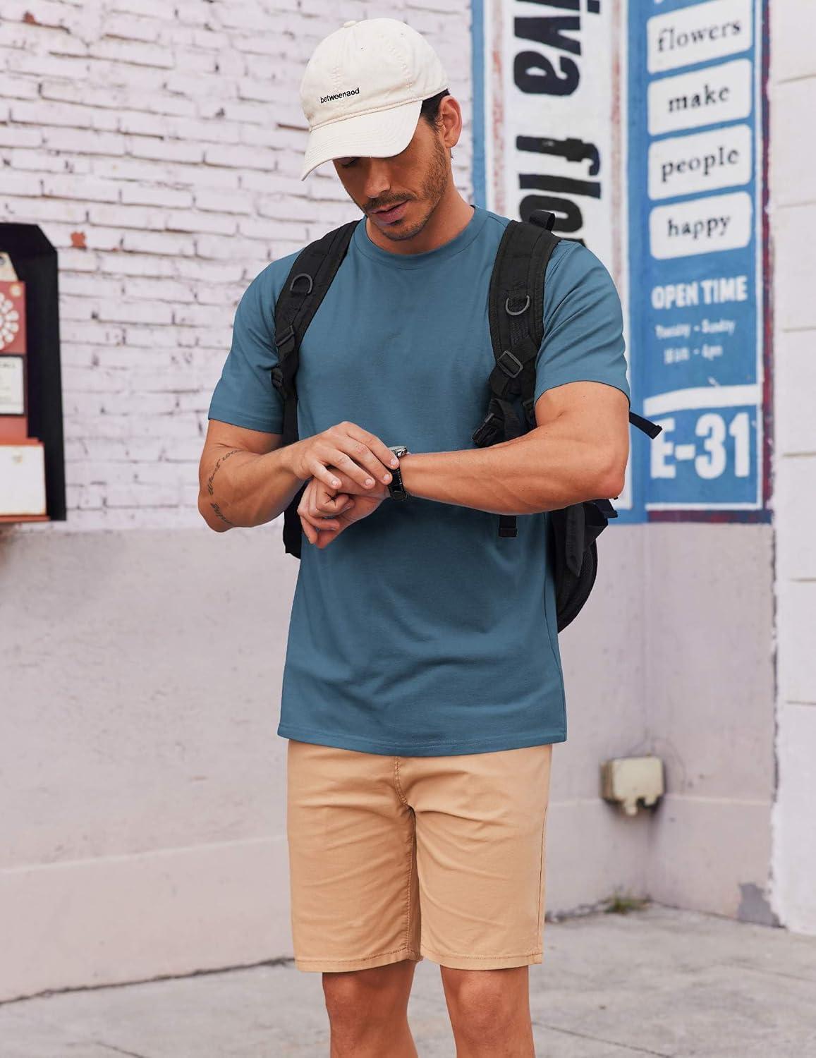 imageCOOFANDY Mens T Shirt Short Sleeve Cotton Blend TShirts Crew Neck Casual Summer Basic Tee ShirtsDark Blue
