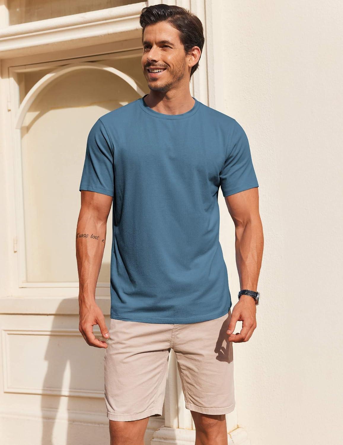 imageCOOFANDY Mens T Shirt Short Sleeve Cotton Blend TShirts Crew Neck Casual Summer Basic Tee ShirtsDark Blue