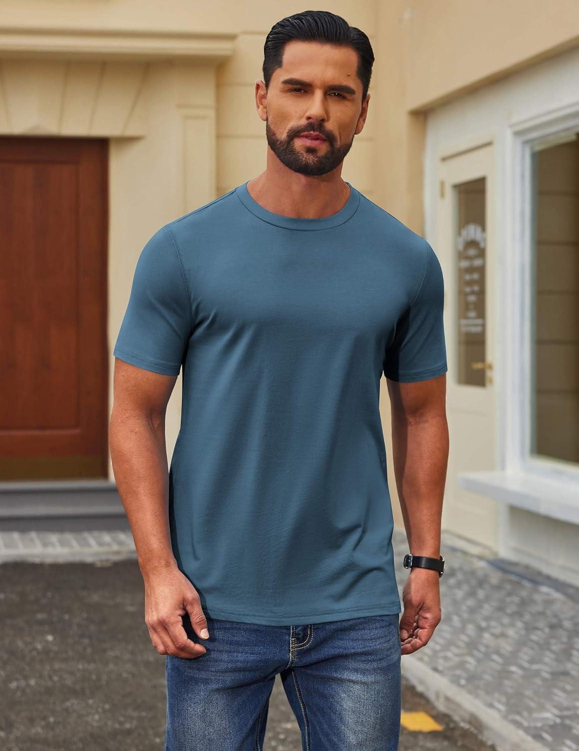 imageCOOFANDY Mens T Shirt Short Sleeve Cotton Blend TShirts Crew Neck Casual Summer Basic Tee ShirtsDark Blue