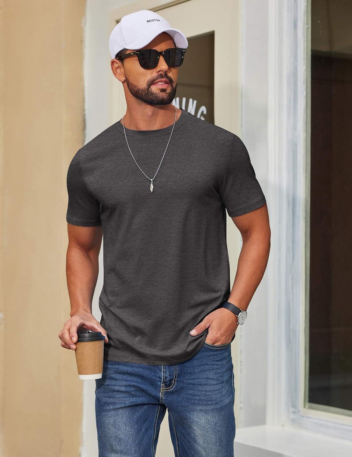 imageCOOFANDY Mens T Shirt Short Sleeve Cotton Blend TShirts Crew Neck Casual Summer Basic Tee ShirtsDark Grey