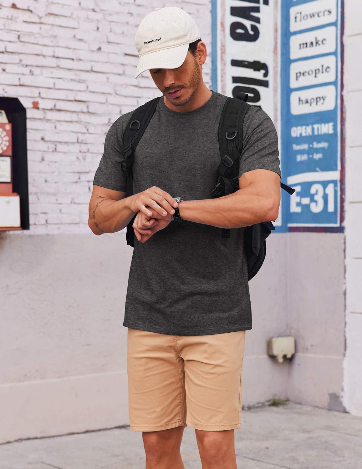 imageCOOFANDY Mens T Shirt Short Sleeve Cotton Blend TShirts Crew Neck Casual Summer Basic Tee ShirtsDark Grey