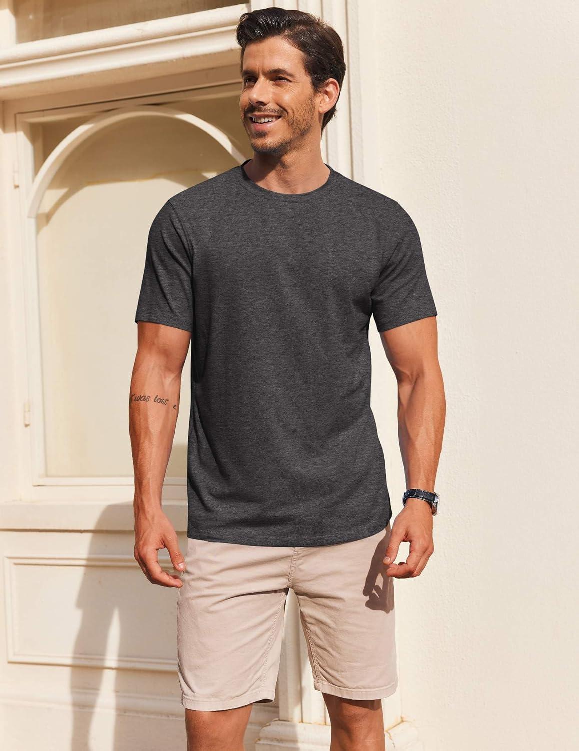 imageCOOFANDY Mens T Shirt Short Sleeve Cotton Blend TShirts Crew Neck Casual Summer Basic Tee ShirtsDark Grey