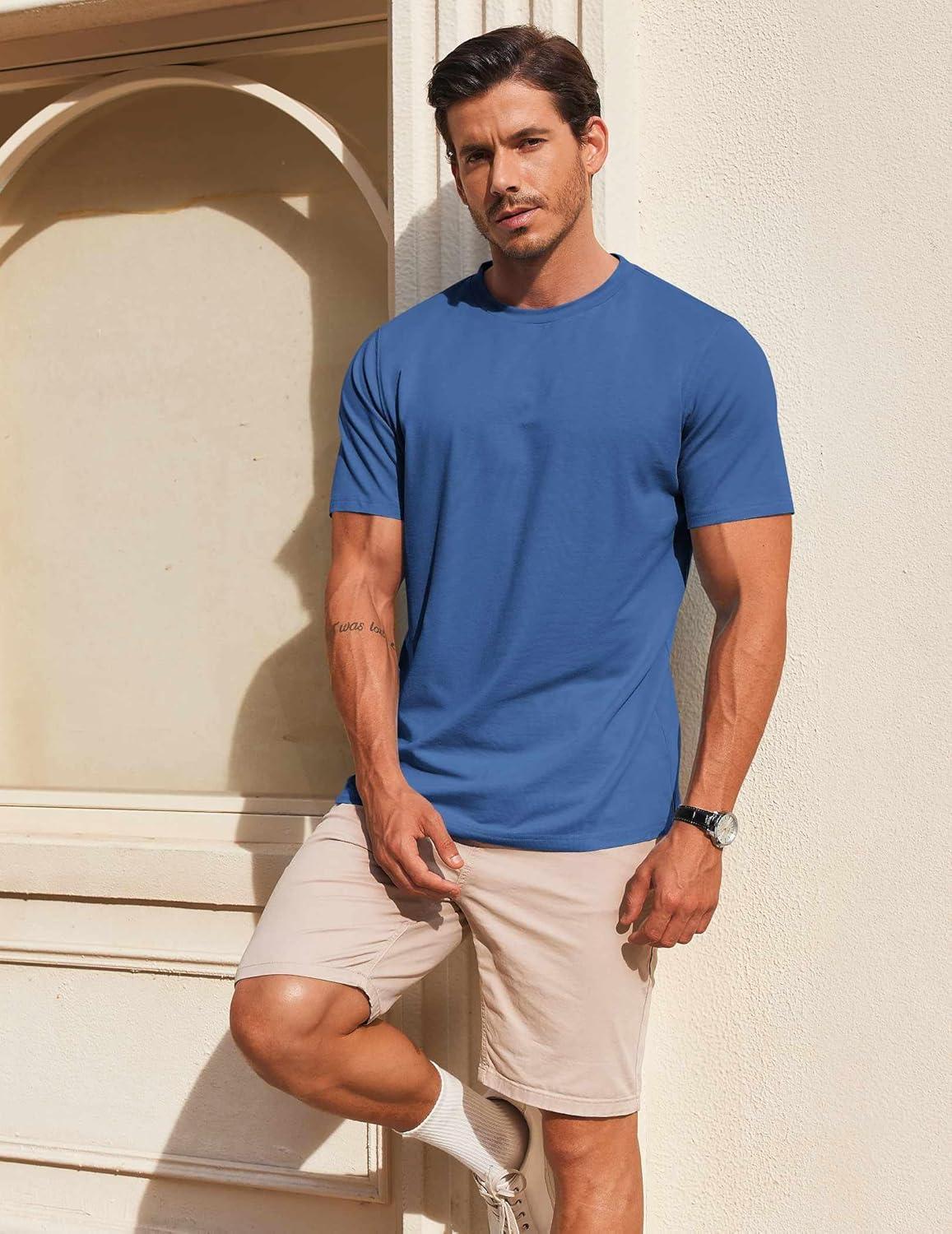 imageCOOFANDY Mens T Shirt Short Sleeve Cotton Blend TShirts Crew Neck Casual Summer Basic Tee ShirtsDazzling Blue