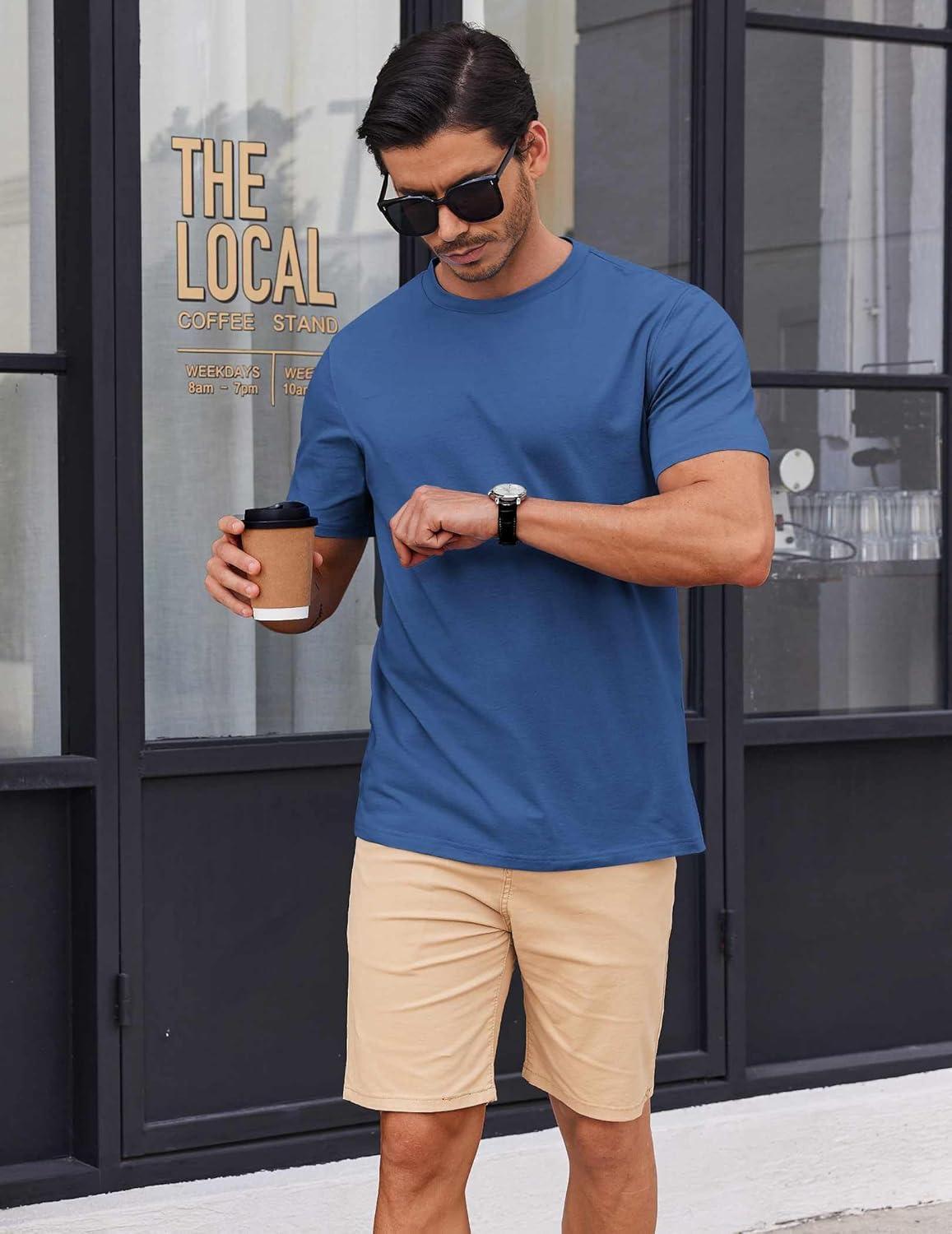 imageCOOFANDY Mens T Shirt Short Sleeve Cotton Blend TShirts Crew Neck Casual Summer Basic Tee ShirtsDazzling Blue