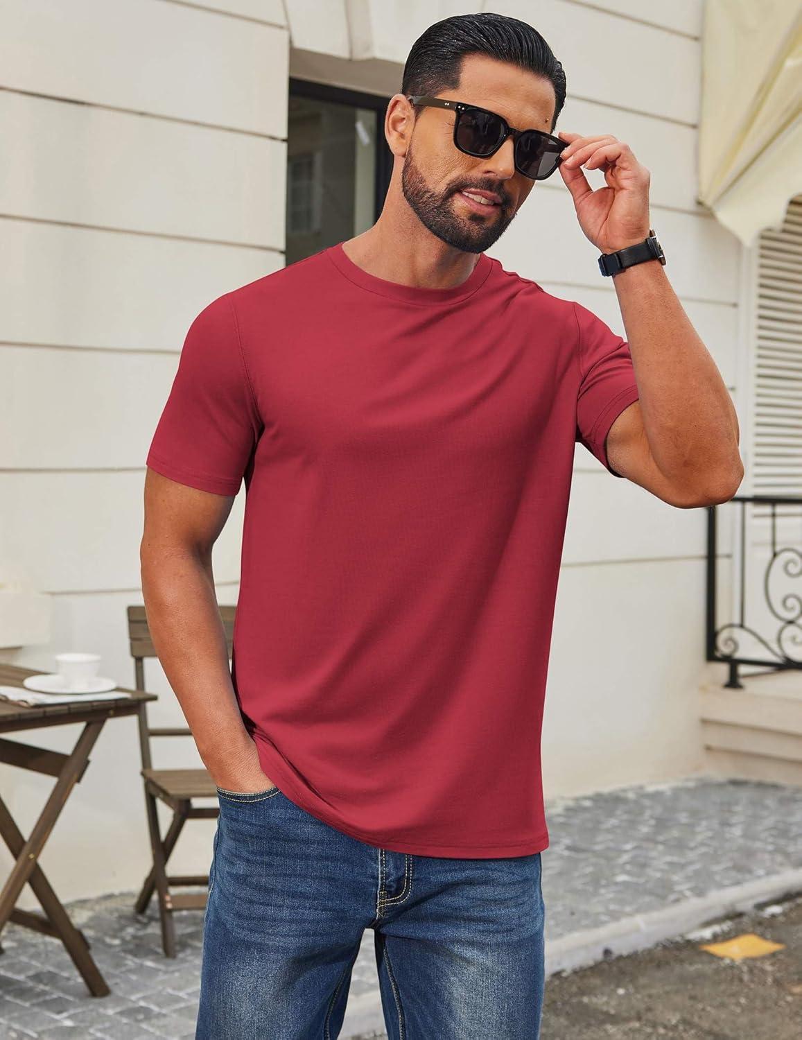 imageCOOFANDY Mens T Shirt Short Sleeve Cotton Blend TShirts Crew Neck Casual Summer Basic Tee ShirtsDeep Red