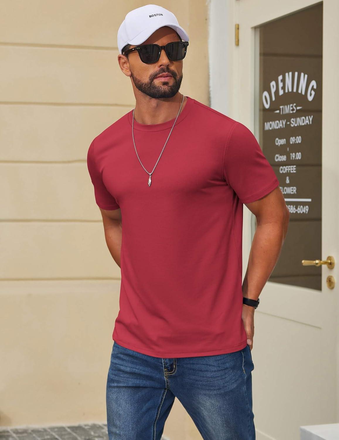imageCOOFANDY Mens T Shirt Short Sleeve Cotton Blend TShirts Crew Neck Casual Summer Basic Tee ShirtsDeep Red
