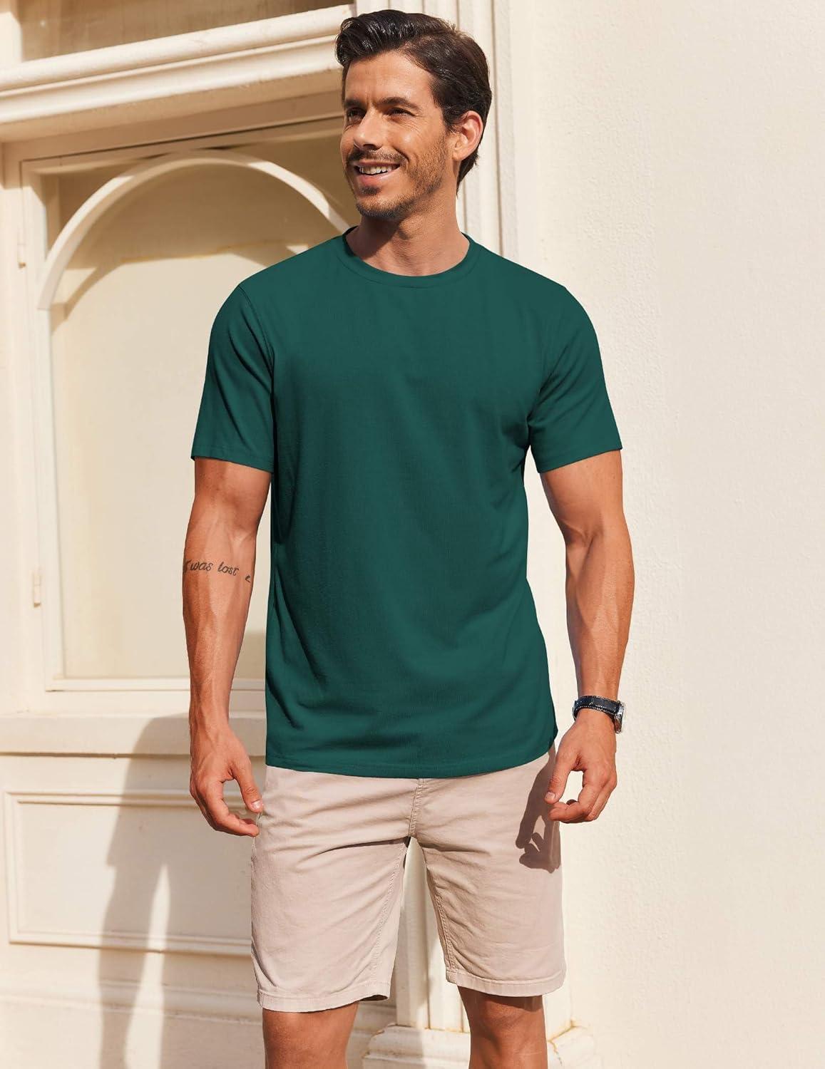 imageCOOFANDY Mens T Shirt Short Sleeve Cotton Blend TShirts Crew Neck Casual Summer Basic Tee ShirtsLake Green