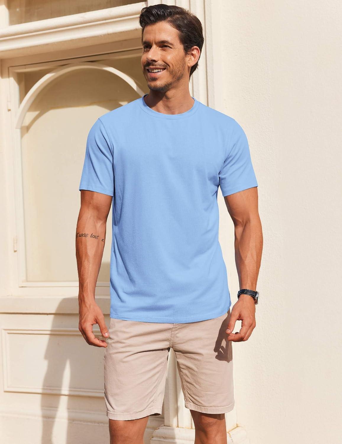 imageCOOFANDY Mens T Shirt Short Sleeve Cotton Blend TShirts Crew Neck Casual Summer Basic Tee ShirtsLight Blue