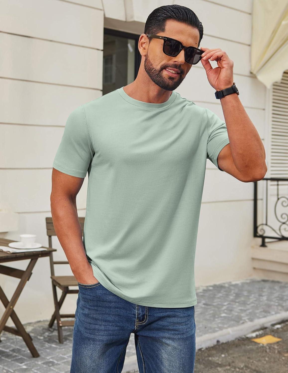 imageCOOFANDY Mens T Shirt Short Sleeve Cotton Blend TShirts Crew Neck Casual Summer Basic Tee ShirtsLight Green