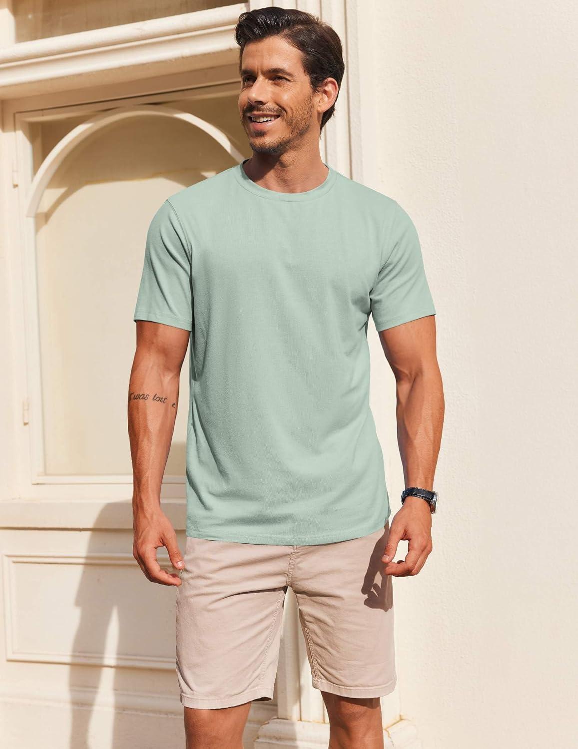 imageCOOFANDY Mens T Shirt Short Sleeve Cotton Blend TShirts Crew Neck Casual Summer Basic Tee ShirtsLight Green
